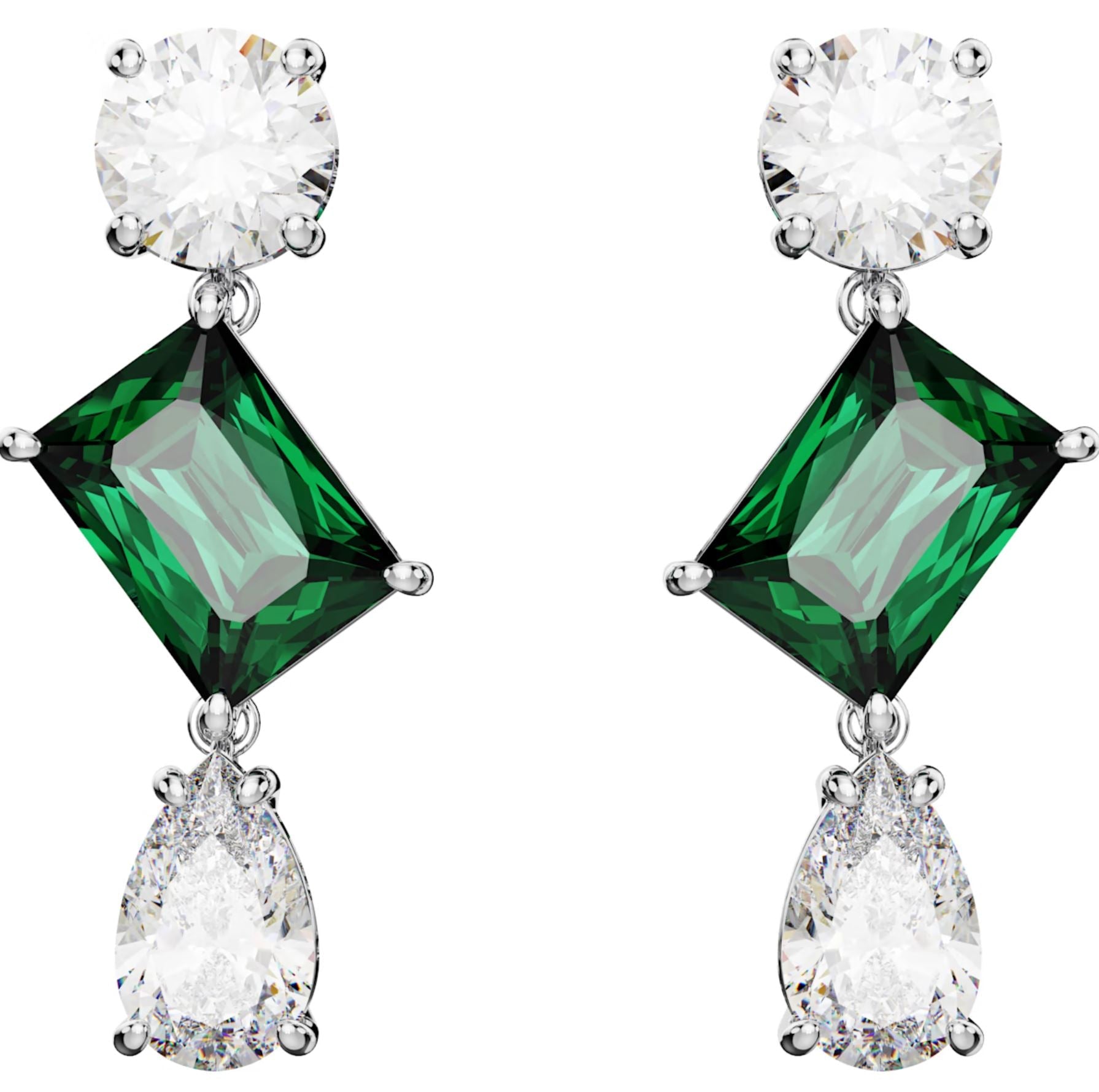 Swarovski Mesmera Rhodium Plated Mixed Cut Green Crystal Earrings