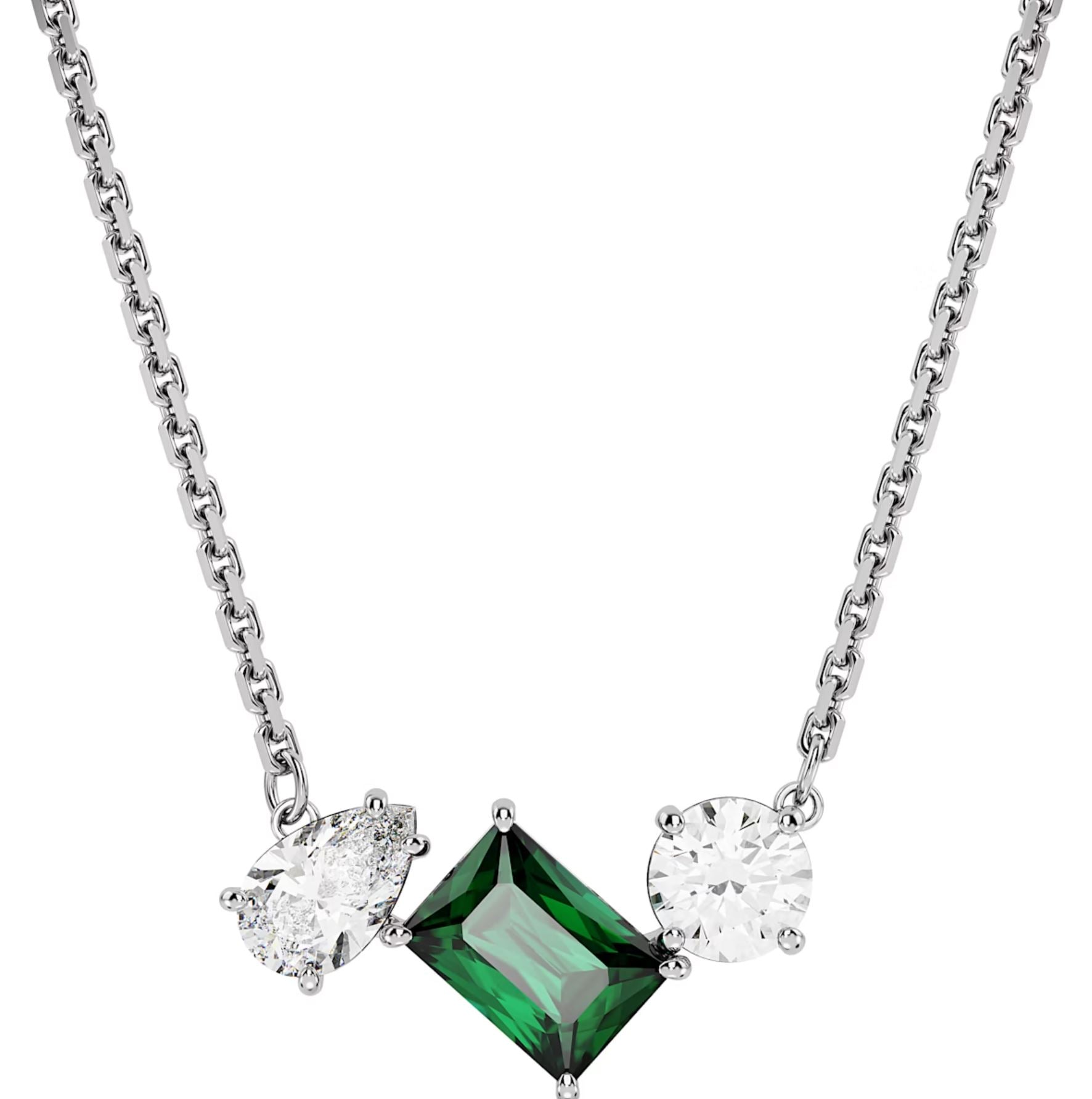 Swarovski Mesmera Rhodium Plated Mixed Cut Green Crystal Necklace