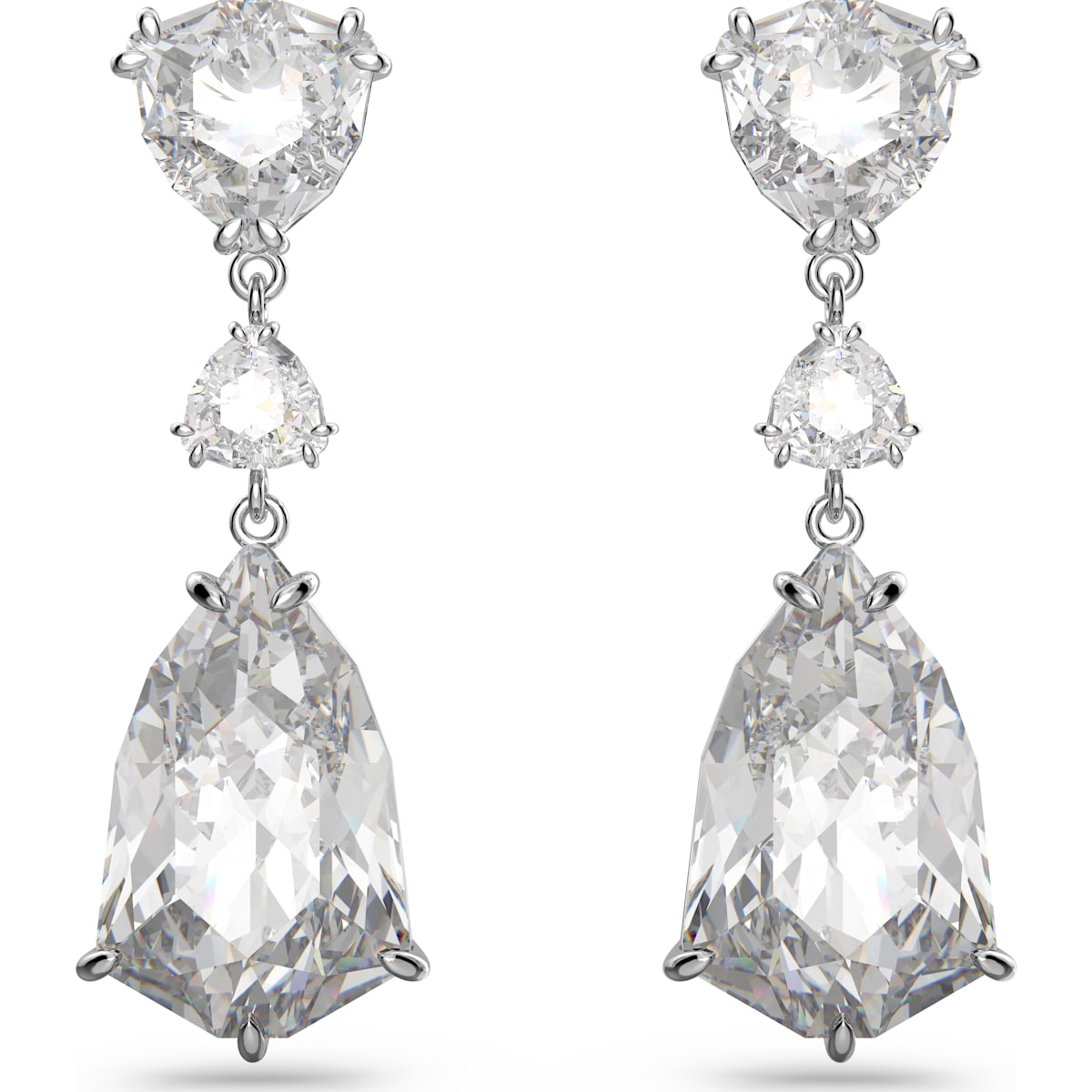 Swarovski Mesmera Rhodium Plated White Crystal Mixed Cut Drop Earrings