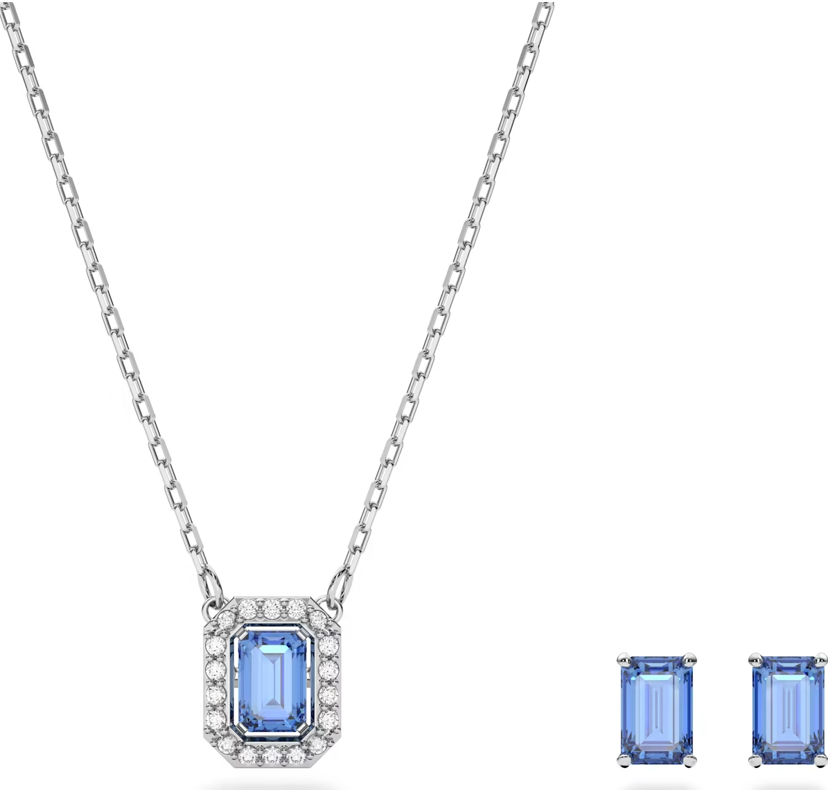 Swarovski Millenia Rhodium Plated Octagon Cut Blue Crystal Set
