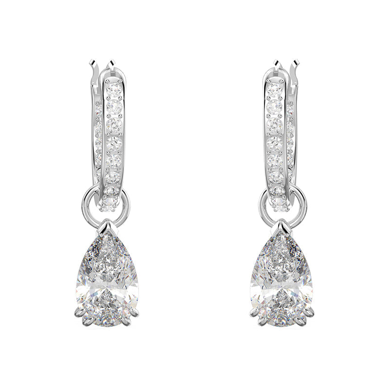 Swarovski Millenia Rhodium Plated White Crystal Pear Cut Hoop Earrings