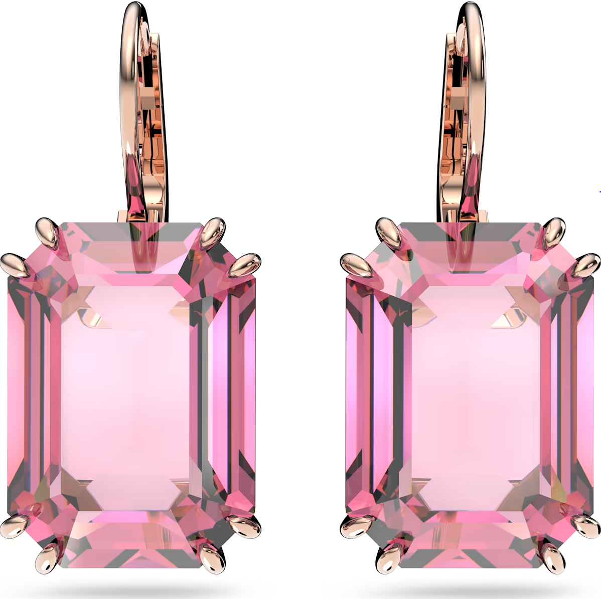 Swarovski Millenia Rose Gold Tone Plated Octagon Cut Pink Crystal Earrings