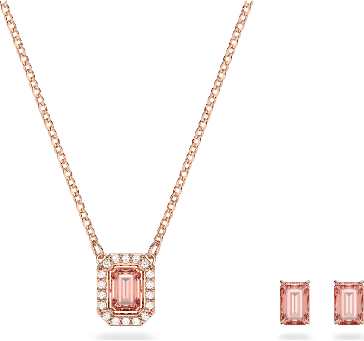 Swarovski Millenia Rose Gold Tone Plated Octagon Cut Pink Crystal Set
