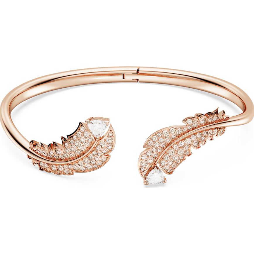 Swarovski Nice Rose Gold Tone Plated White Crystal Feather Bracelet (M)