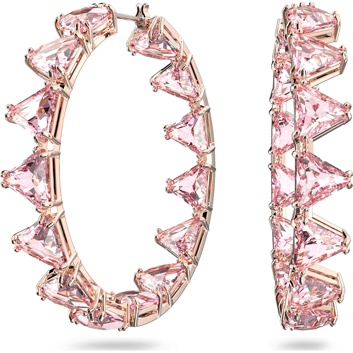 Swarovski Ortyx Rose Gold Tone Plated Pink Crystal Triangle Cut Hoop Earrings