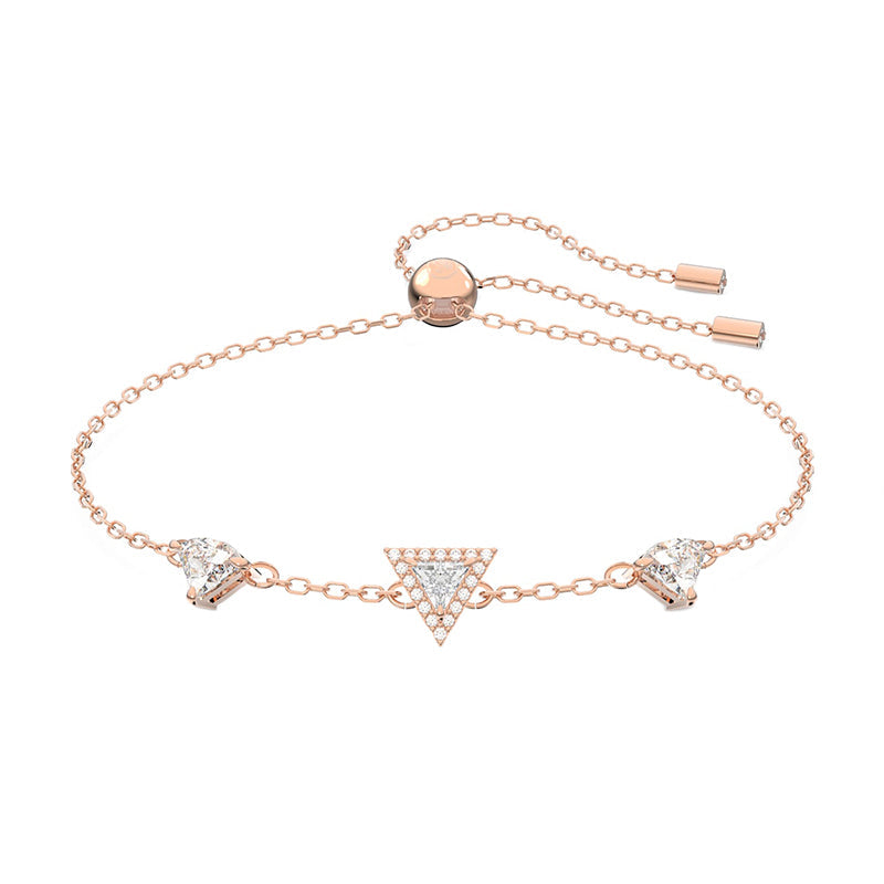 Swarovski Ortyx Rose Gold Tone Plated White Crystal Triangle Cut Adjustable Bracelet