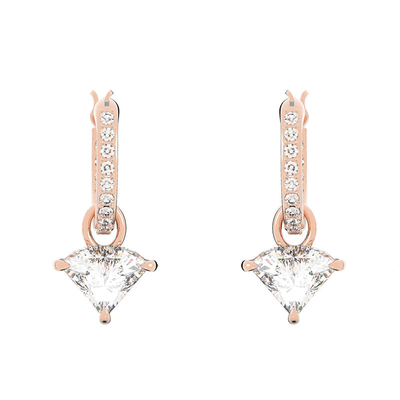 Swarovski Ortyx Rose Gold Tone Plated White Crystal Triangle Cut Earrings