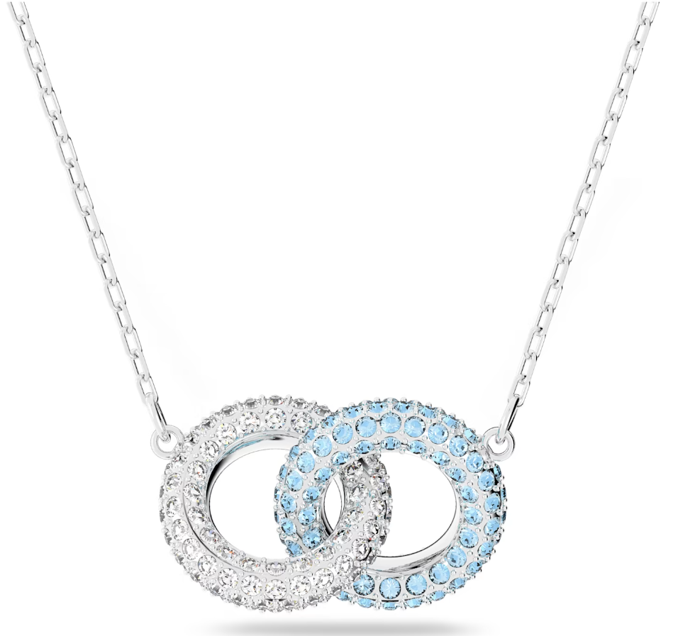 Swarovski Rhodium Plated Blue and White Crystal Intertwined Circles Necklace