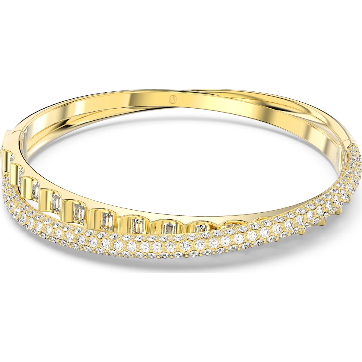 Swarovski Rota Gold Tone Plated White Crystal Mixed Cuts Bangle