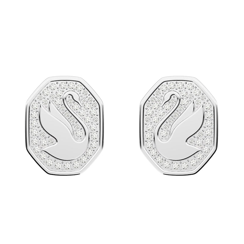 Swarovski Signum Rhodium Plated White Crystal Swan Stud Earrings