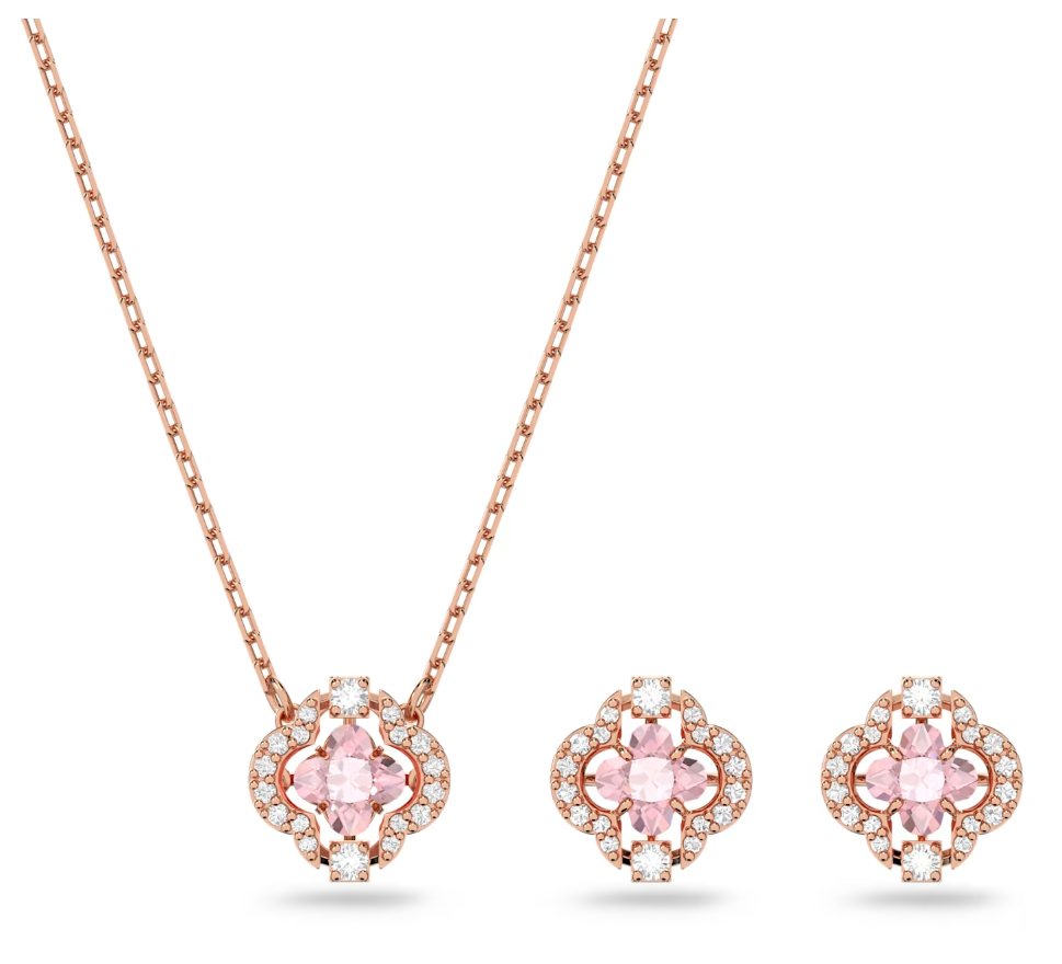 Swarovski Sparkling Dance Rose Gold Tone Plated Pink Crystal Clover Set