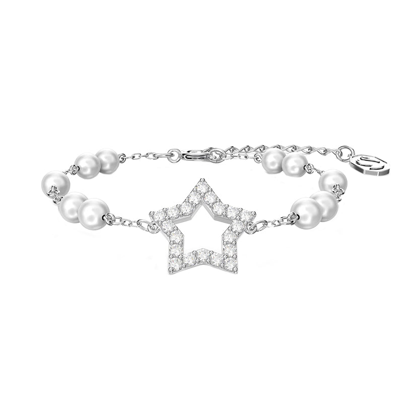 Swarovski Stella Rhodium Plated White Crystal Pearls Star Bracelet