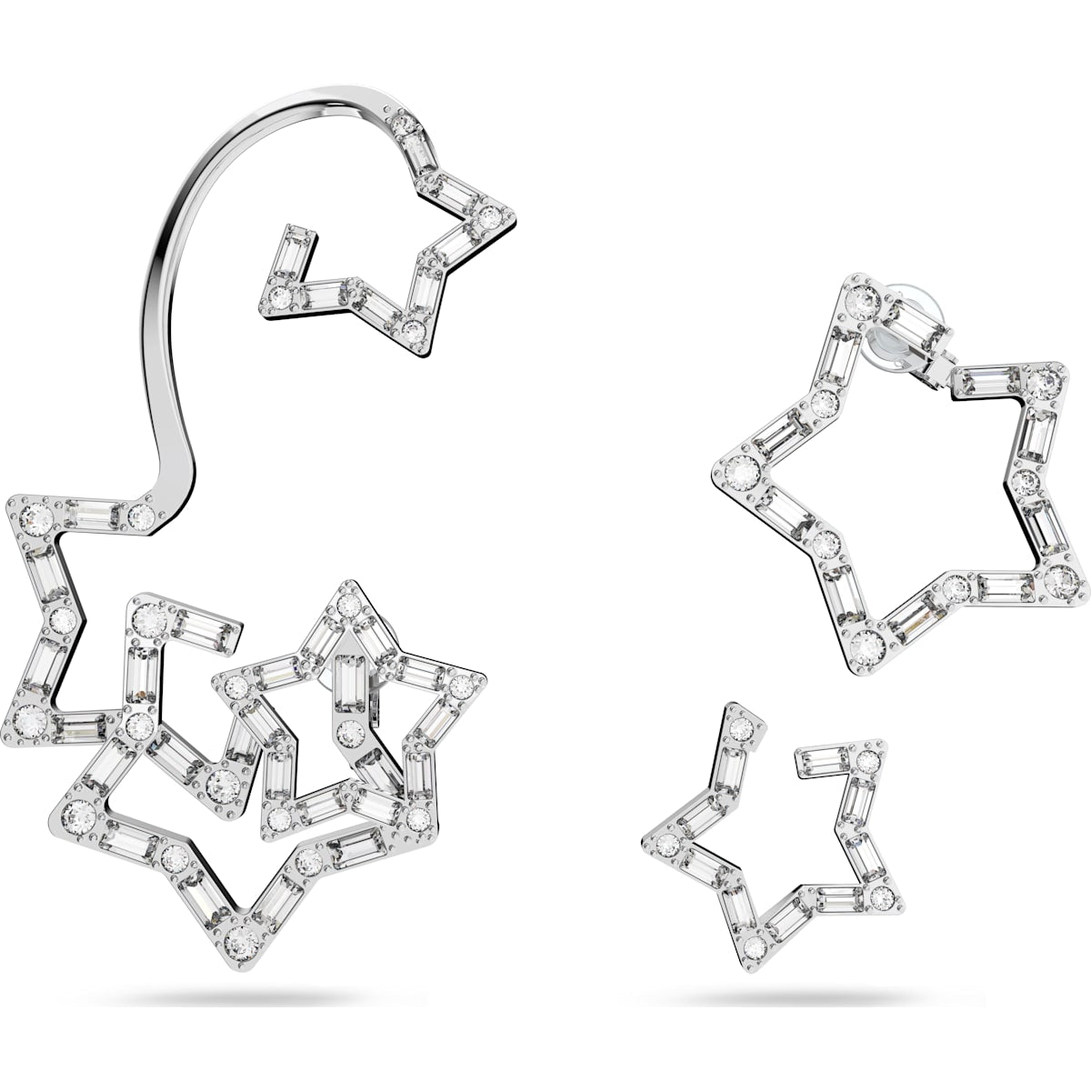 Swarovski Stella Rhodium Plated White Crystal Star Ear Cuff Earrings Set