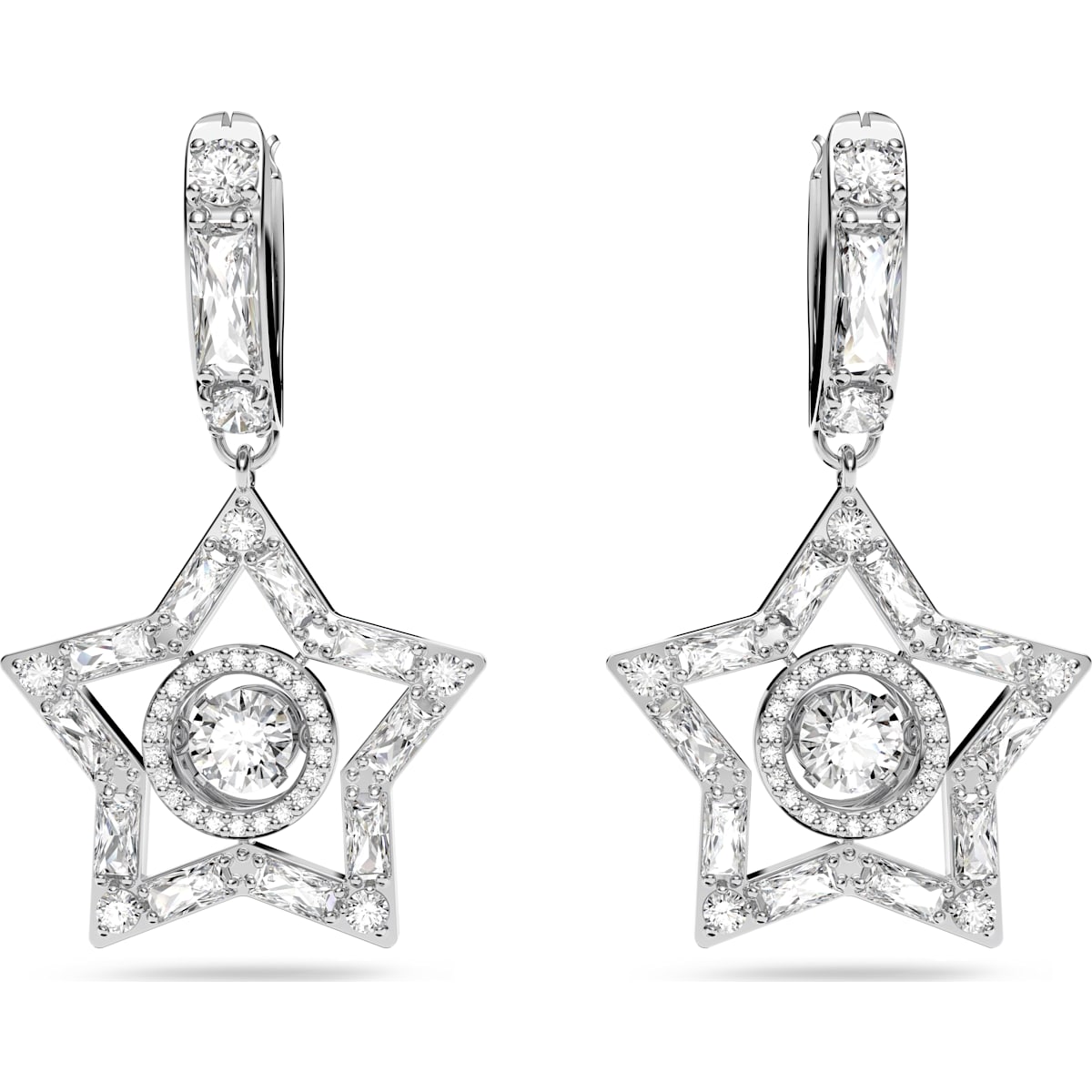 Swarovski Stella Rhodium Plated White Crystal Star Hoop Earrings