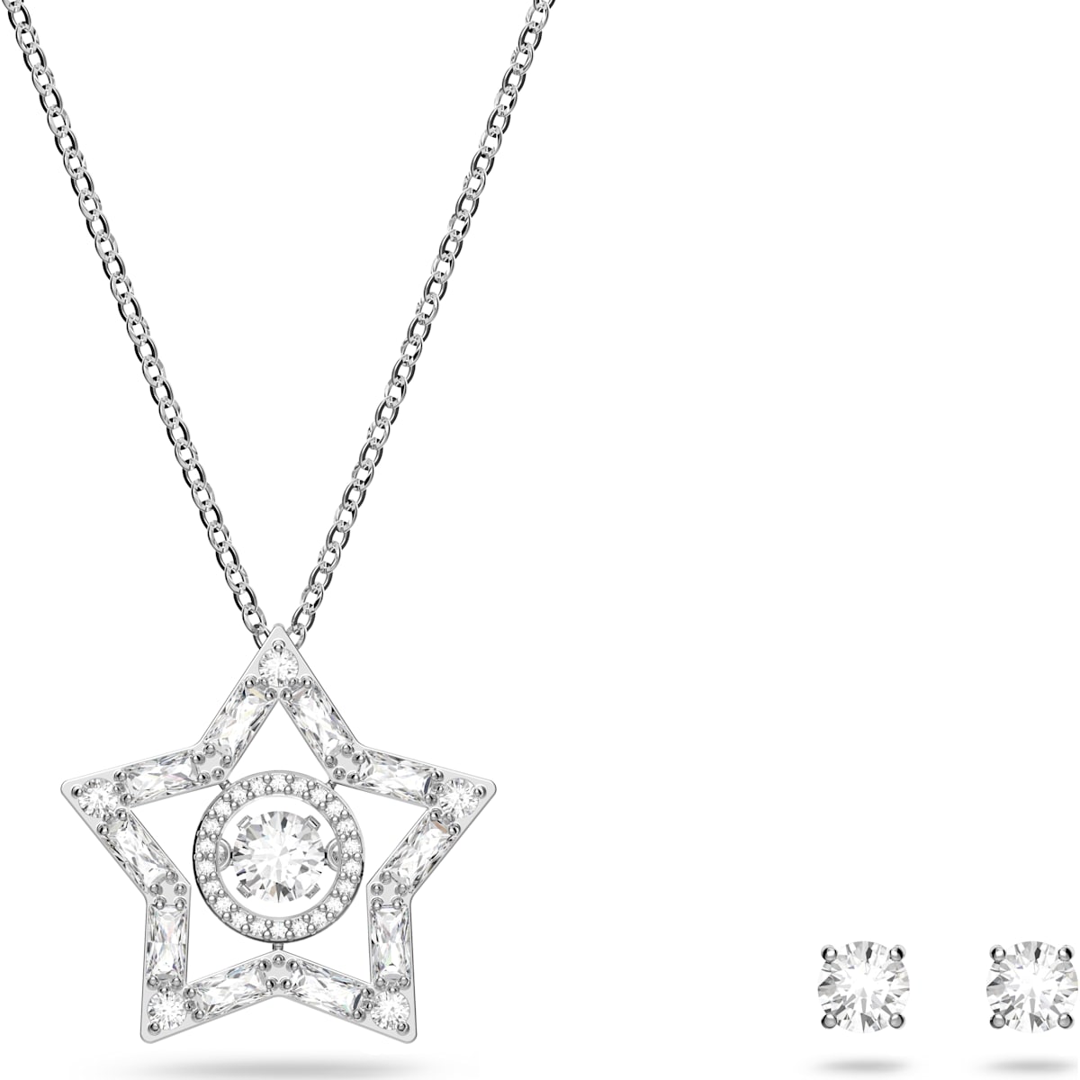 Swarovski Stella Rhodium Plated White Crystal Star Necklace Earring Set