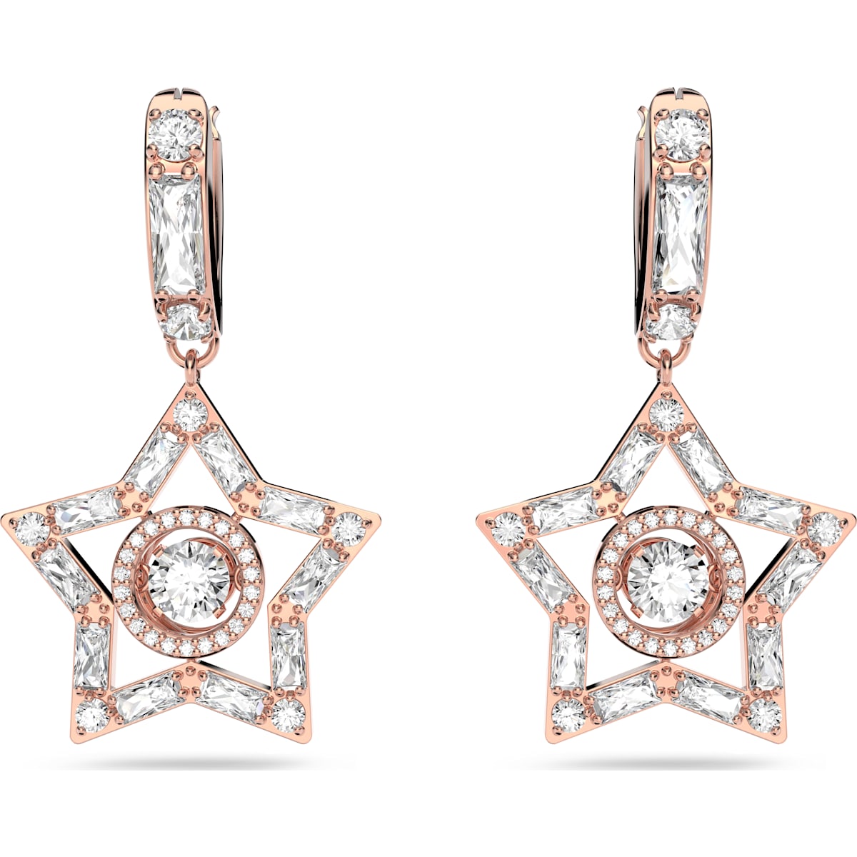 Swarovski Stella Rose Gold Tone Plated White Crystal Star Hoop Earrings