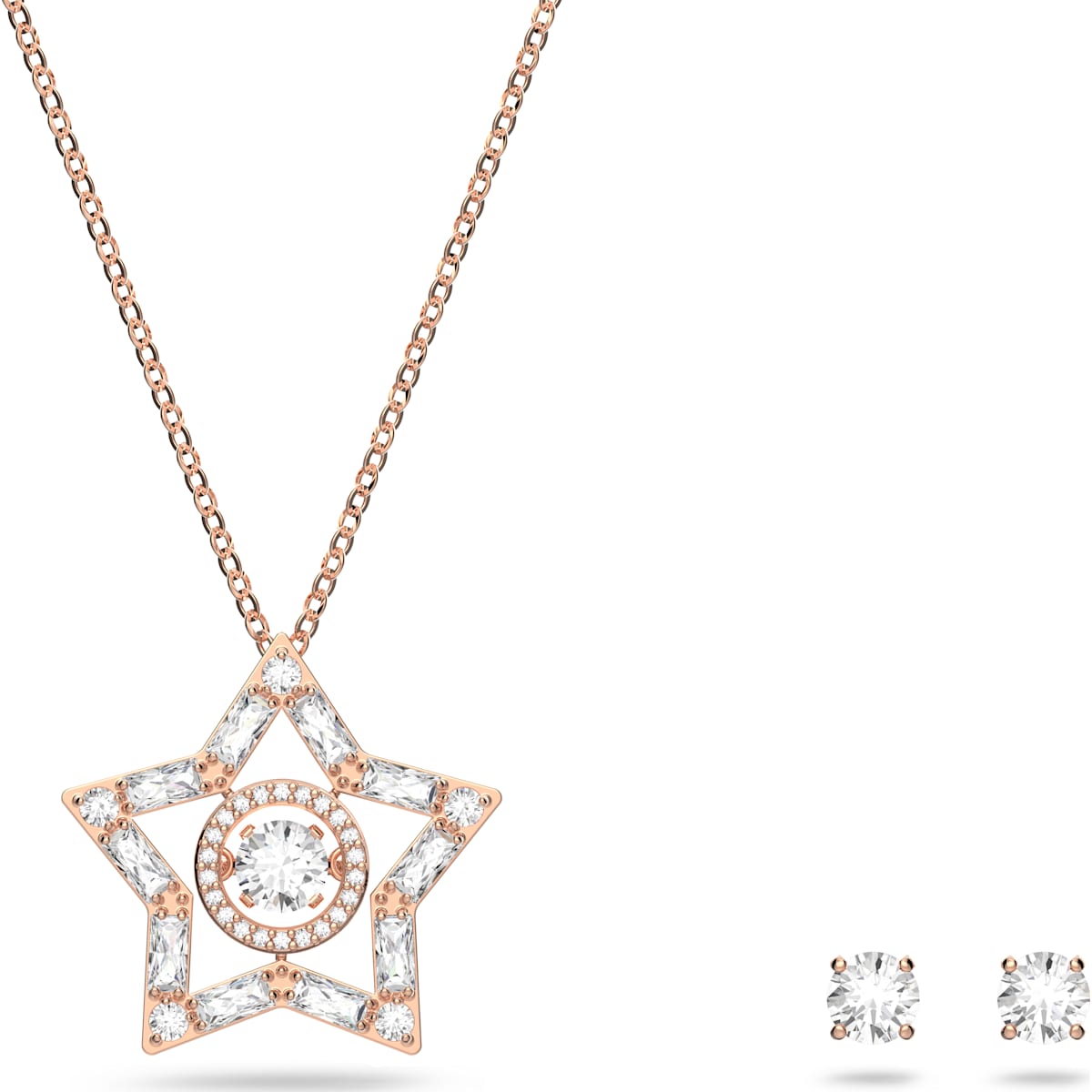 Swarovski Stella Rose Gold Tone Plated White Crystal Star Necklace Earring Set
