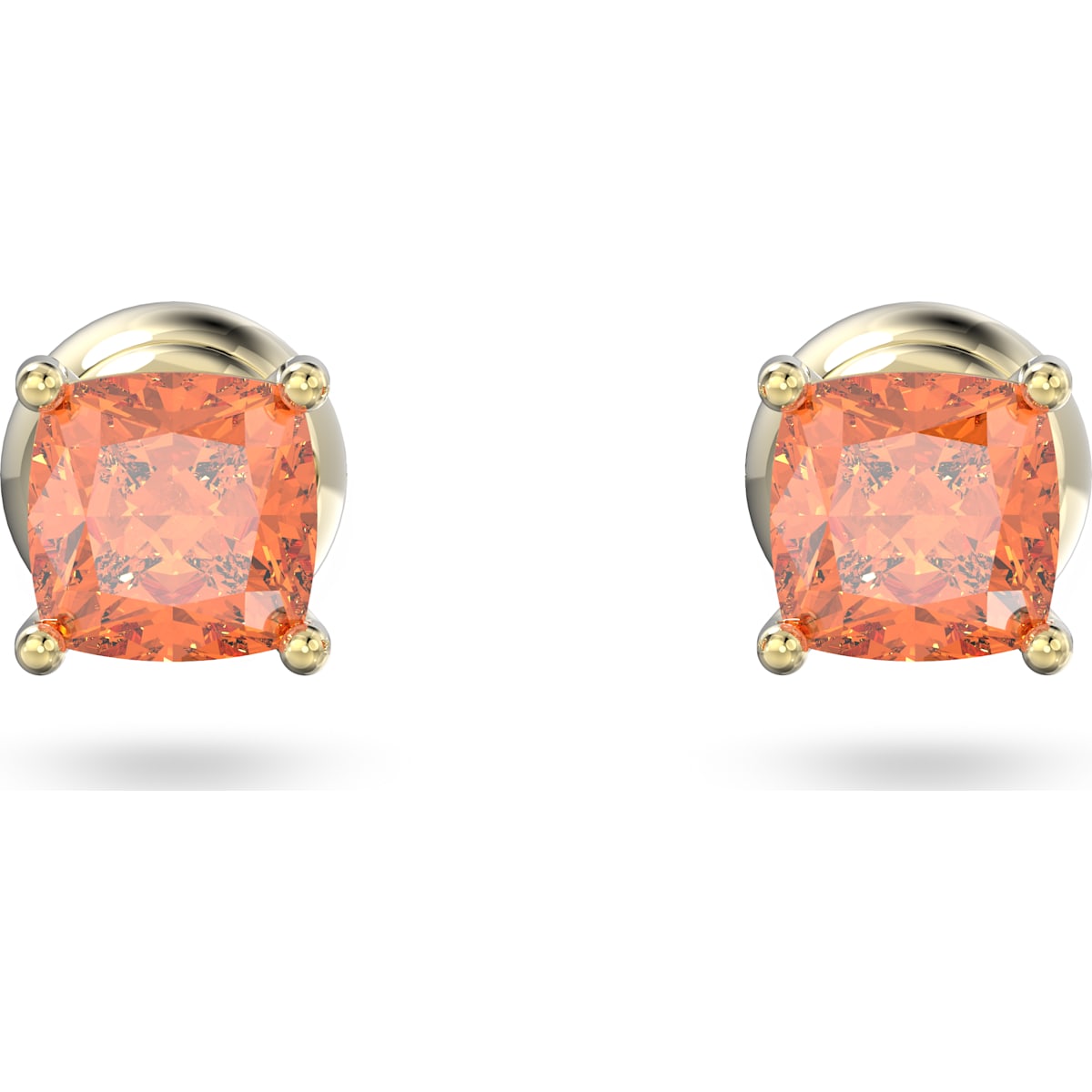 Swarovski Stilla Gold Tone Plated Orange Crystal Cushion Cut Stud Earrings