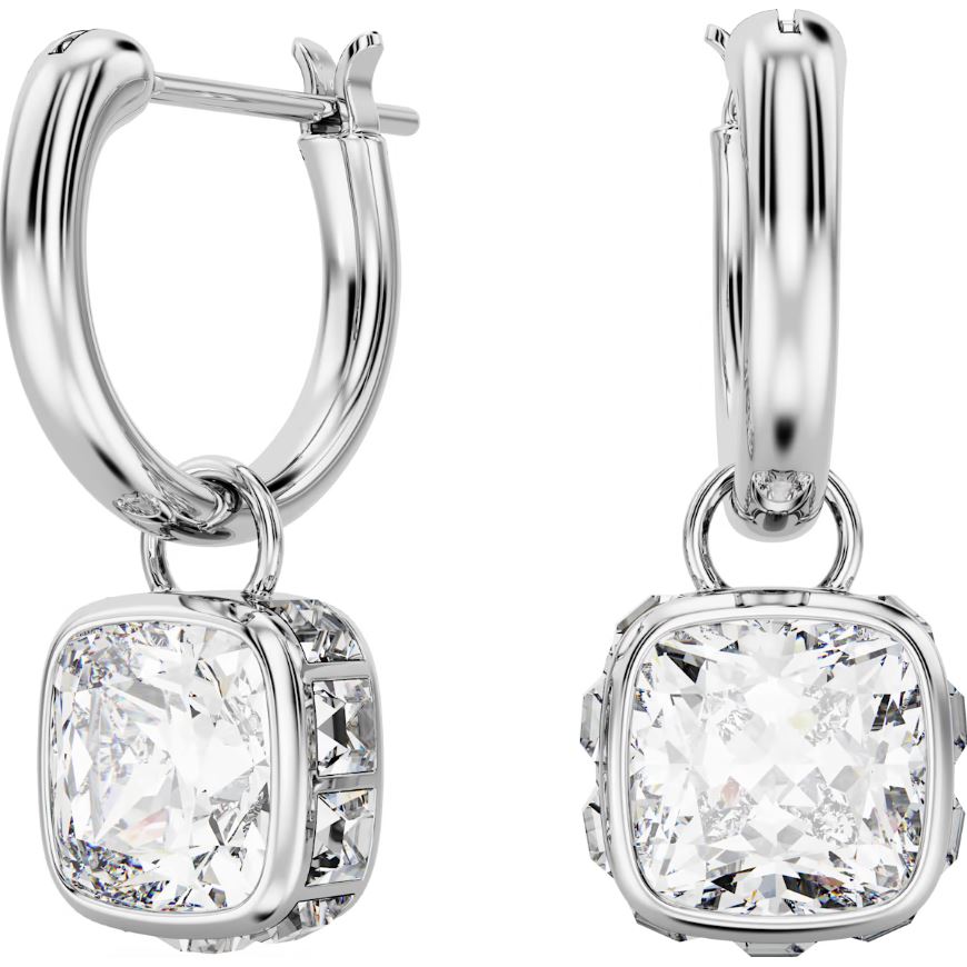 Swarovski Stilla Rhodium Plated Square Cut White Crystal Earrings