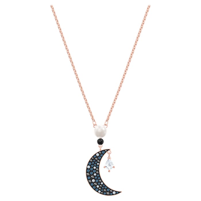 Swarovski Symbolic Rose Gold Tone Plated Multicolour Crystal Moon And Star Necklace