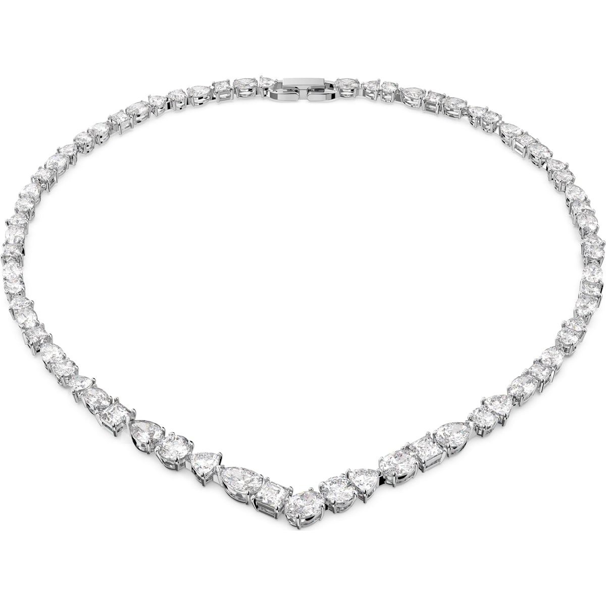 Swarovski Tennis Rhodium Plated White Crystal Mixed Cuts Deluxe V Necklace