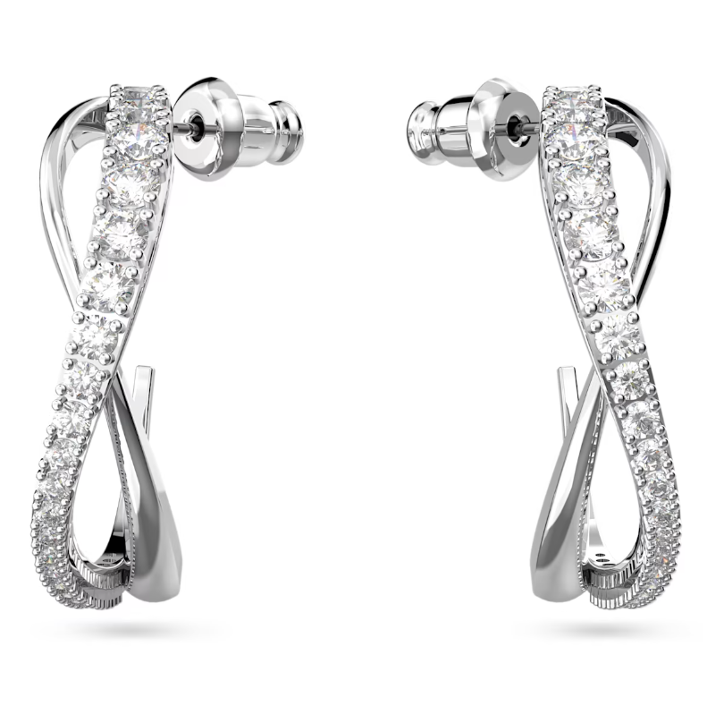 Swarovski Timeless Rhodium Plated White Crystal Twist Hoop Earrings