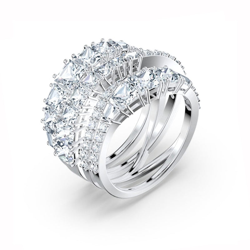 Swarovski Twist Rhodium Plated White Crystal Wrap Ring - Size 60