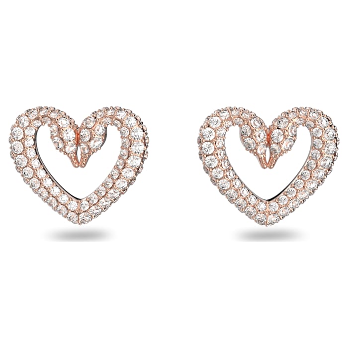 Swarovski Una Small Rose Gold Tone Plated Crystal Heart Stud Earrings