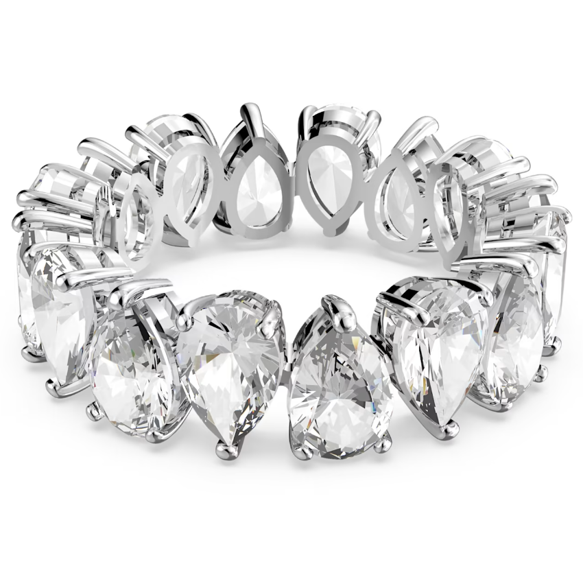 Swarovski Vittore Rhodium Plated White Crystal Drop Cut Ring - Size 52