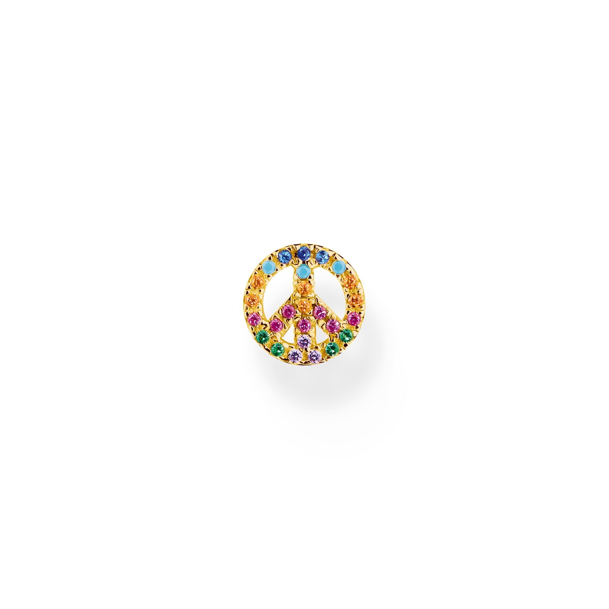 Thomas Sabo Charm Club Gold Plated Sterling Silver Colourful Peace Single Stud Earring