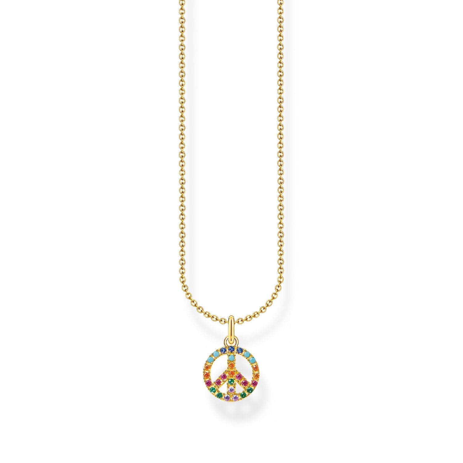 Thomas Sabo Charm Club Gold Plated Sterling Silver Peace Colourful Stones Necklace