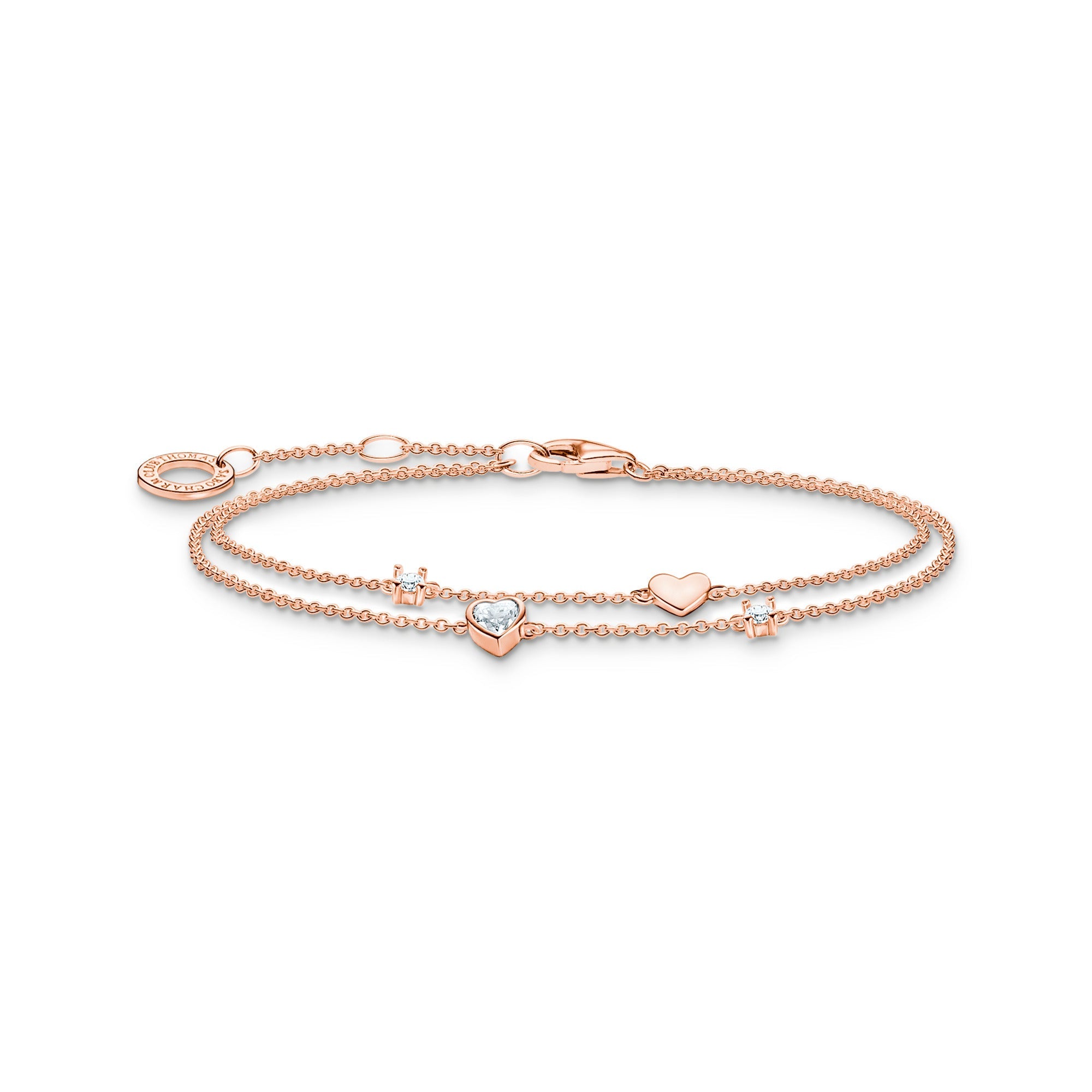 Thomas Sabo Charm Club Rose Gold Plated Sterling Silver Hearts Bracelet