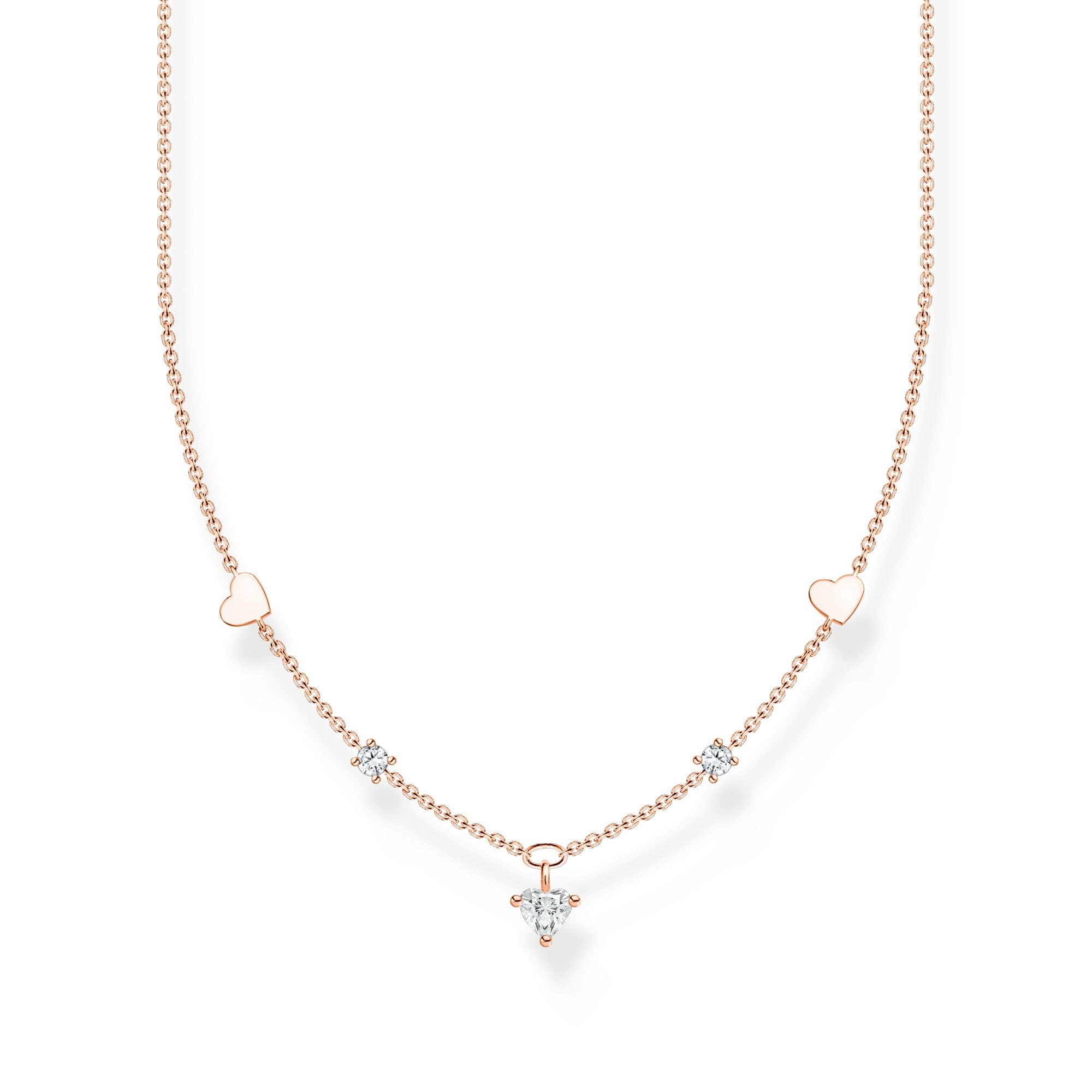 Thomas Sabo Charm Club Rose Gold Plated Sterling Silver Hearts Necklace