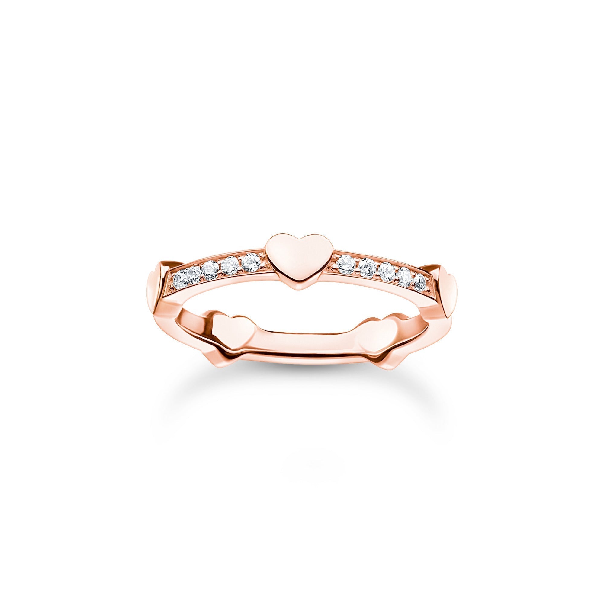 Thomas Sabo Charm Club Rose Gold Plated Sterling Silver Hearts Ring D