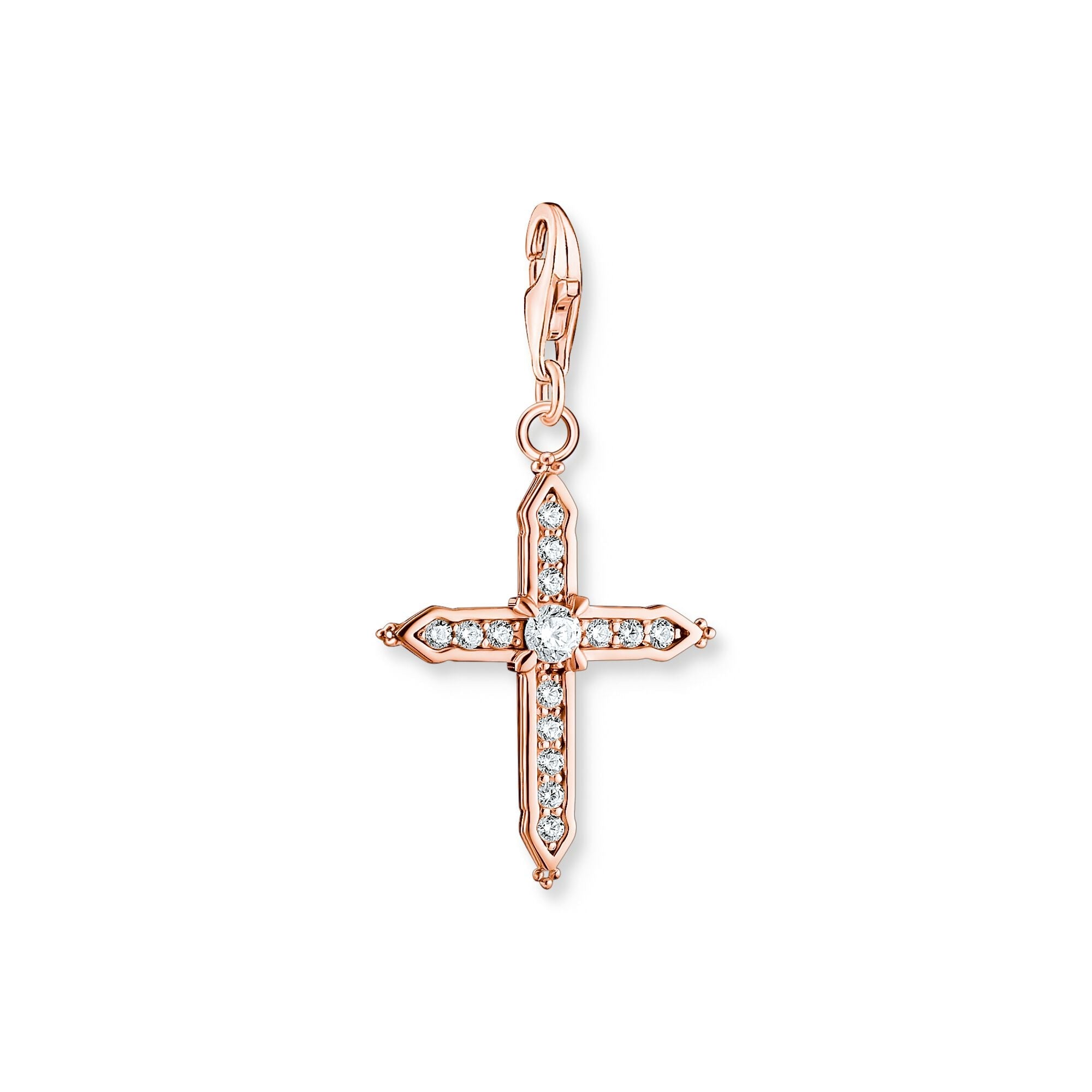 Thomas Sabo Charm Club Rose Gold Plated Sterling Silver White Stones Cross Charm D