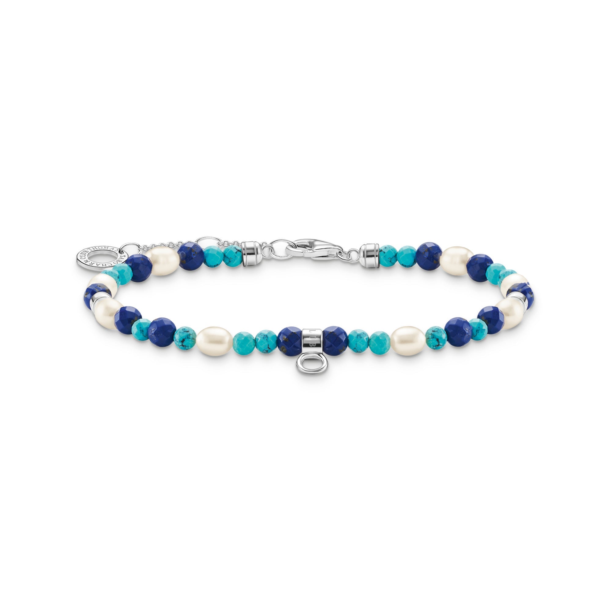 Thomas Sabo Charm Club Sterling Silver Blue Stones And Pearls Bracelet