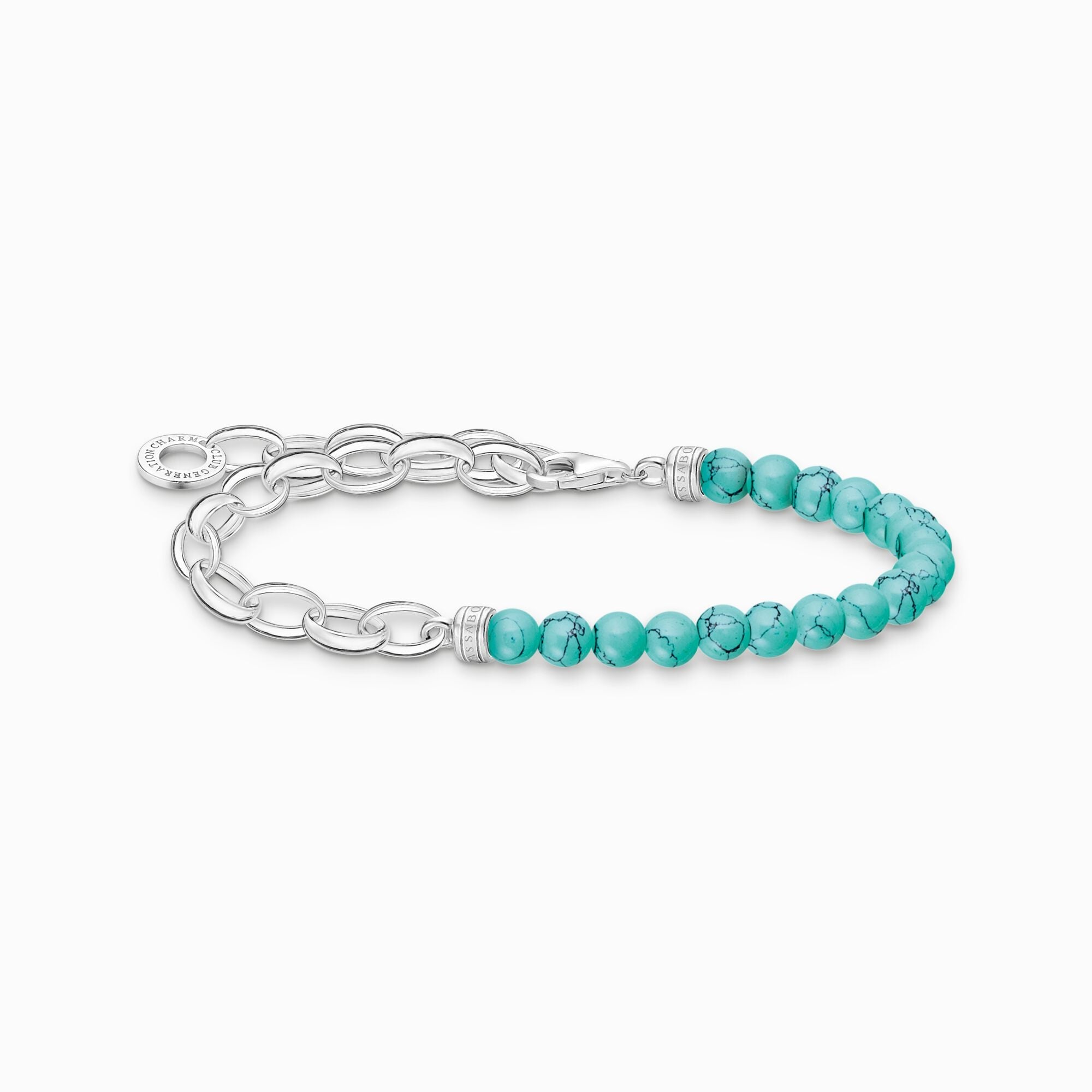 Thomas Sabo Charm Club Sterling Silver Turquoise Bead Chain Charm Bracelet