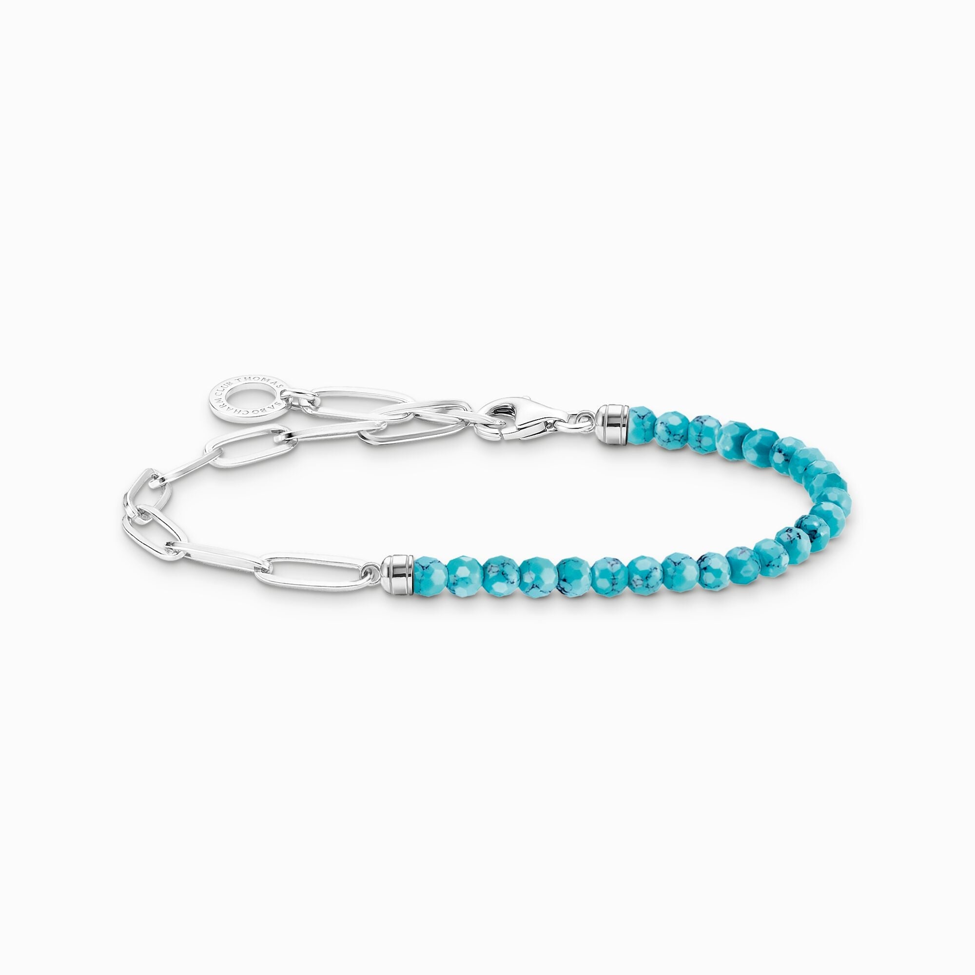 Thomas Sabo Charm Club Sterling Silver Turquoise Bead Chain Charm Bracelet D