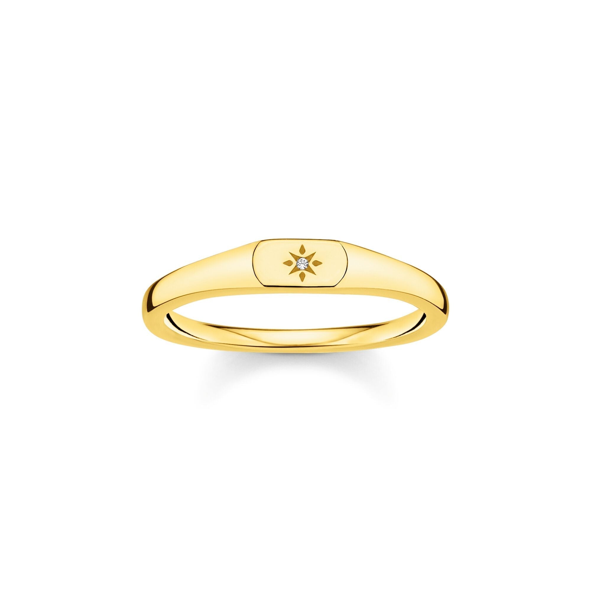 Thomas Sabo Charm Club Sterling Silver Yellow Gold Plated CZ Star Engraved Ring