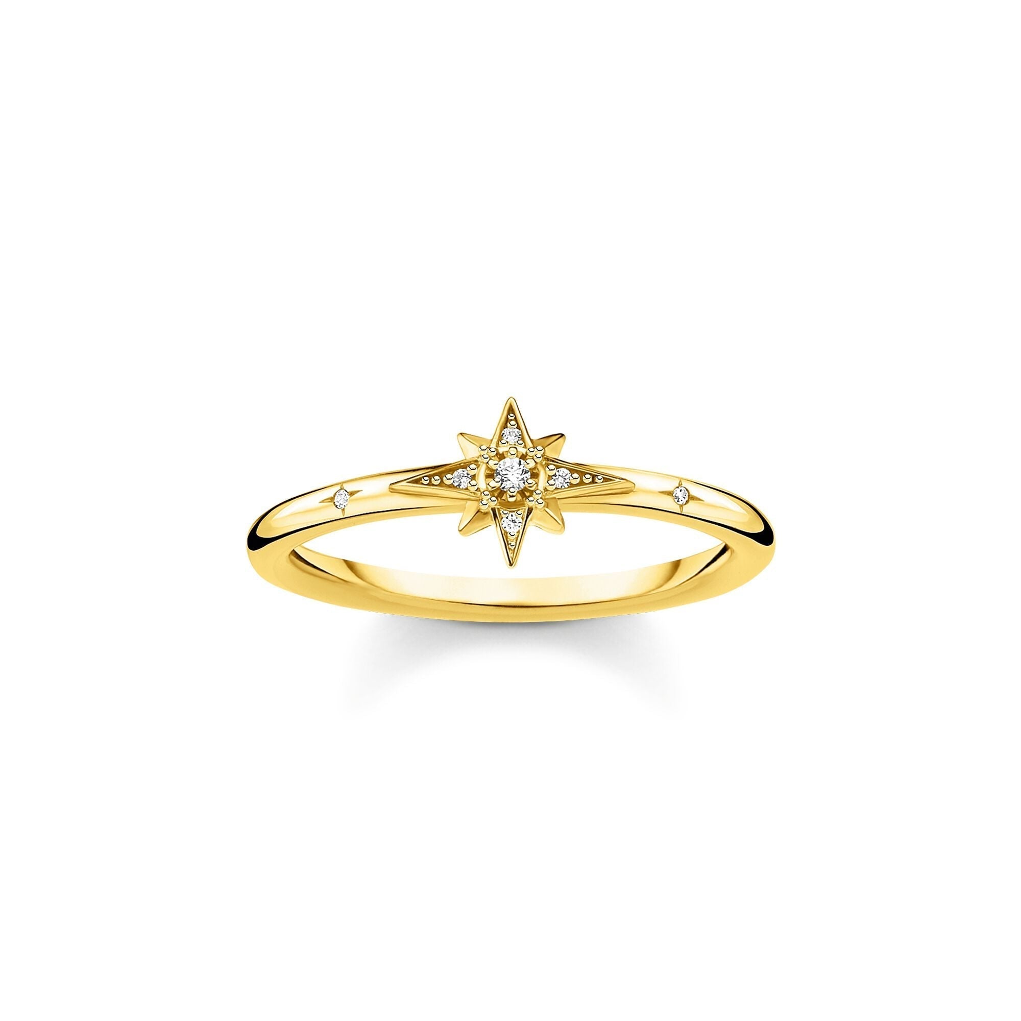 Thomas Sabo Charm Club Sterling Silver Yellow Gold Plated CZ Star Ring
