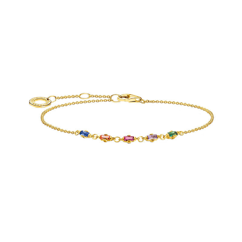 Thomas Sabo Charm Club Yellow Gold Plated Sterling Silver Colourful Stones Bracelet