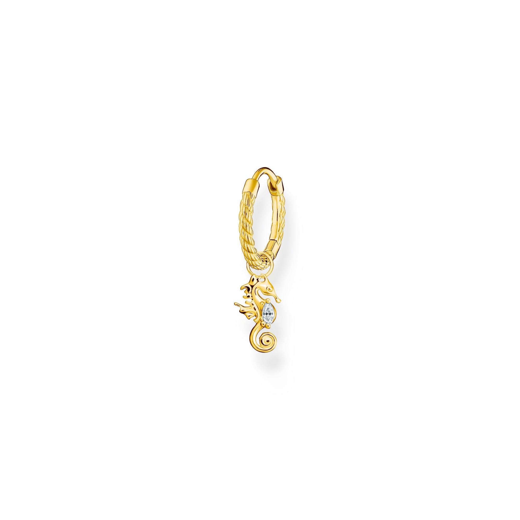 Thomas Sabo Charm Club Yellow Gold Plated Sterling Silver Seahorse Hoop Earring D