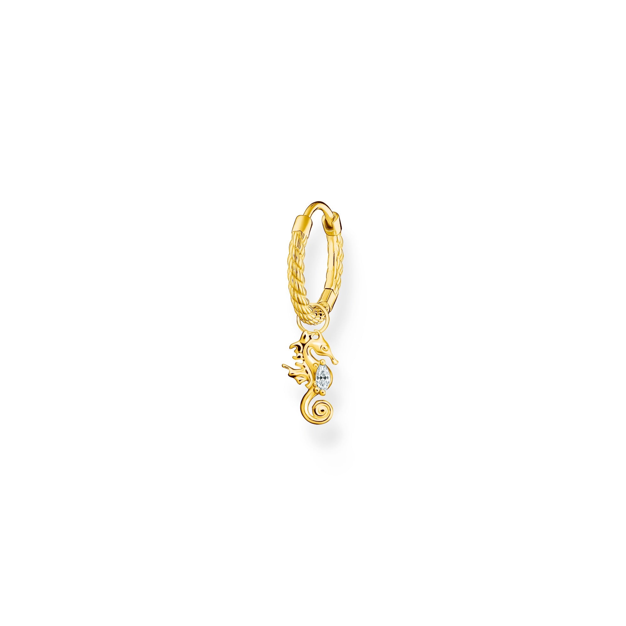 Thomas Sabo Charm Club Yellow Gold Plated Sterling Silver Seahorse Hoop Earring