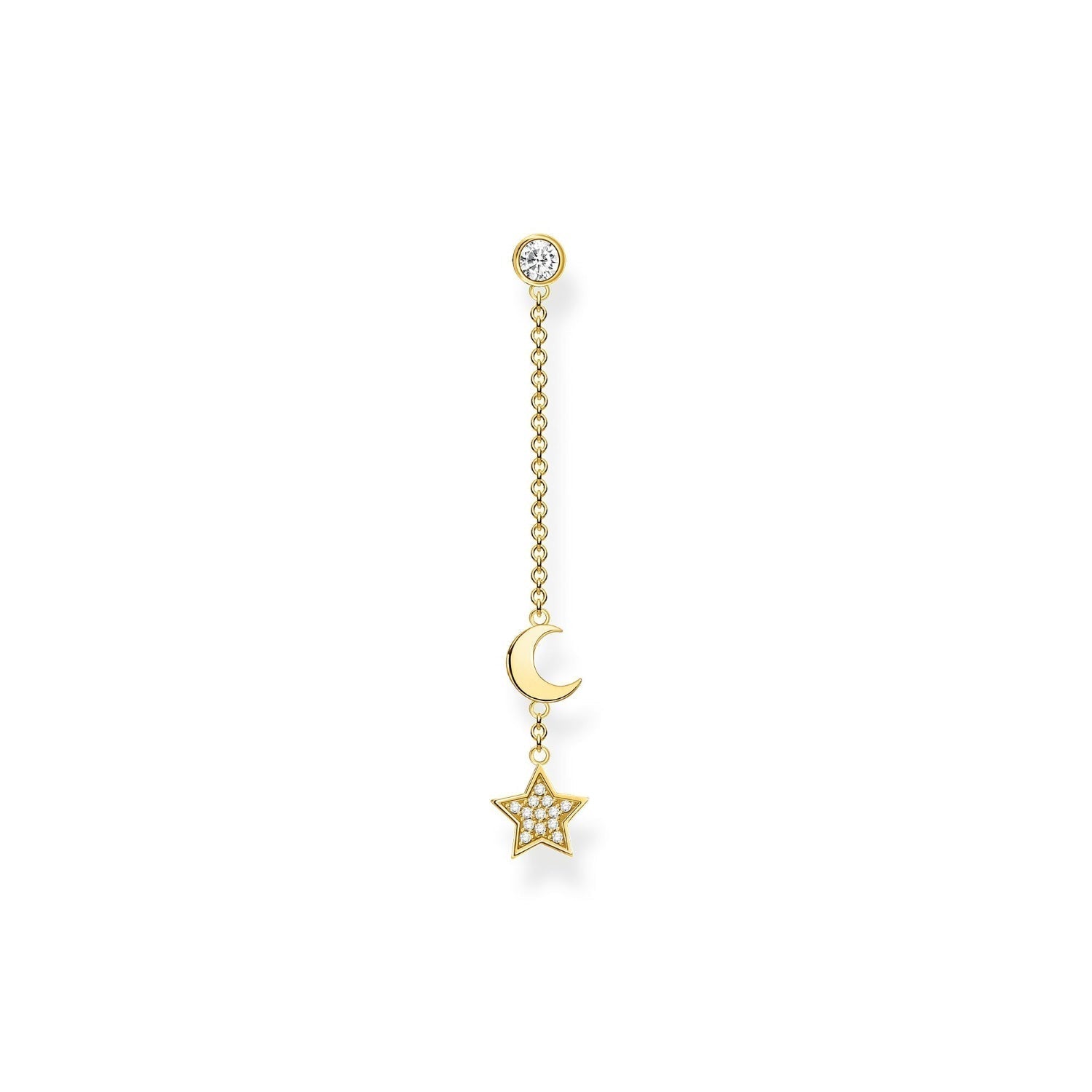 Thomas Sabo Charm Club Yellow Gold Plated Sterling Silver Star and Moon Single Drop Earring