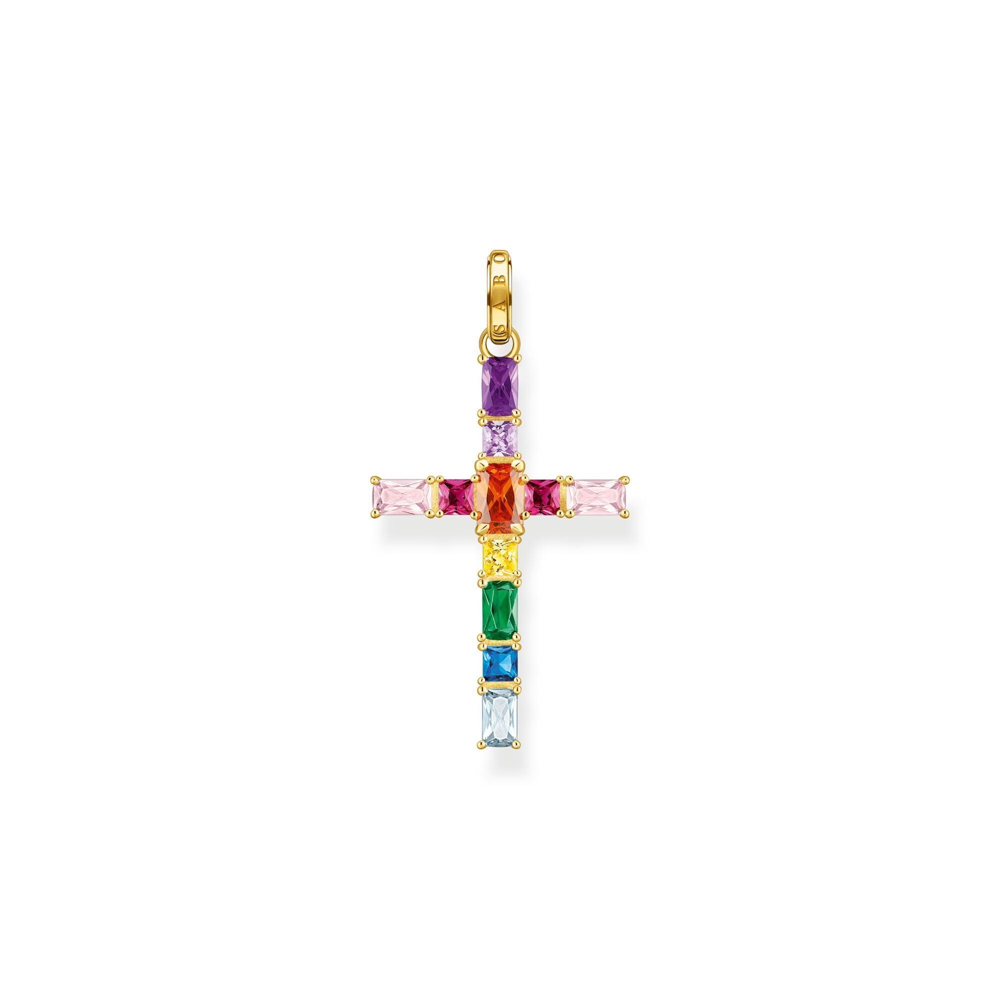 Thomas Sabo Gold Plated Sterling Silver Colourful Stone Cross Pendant