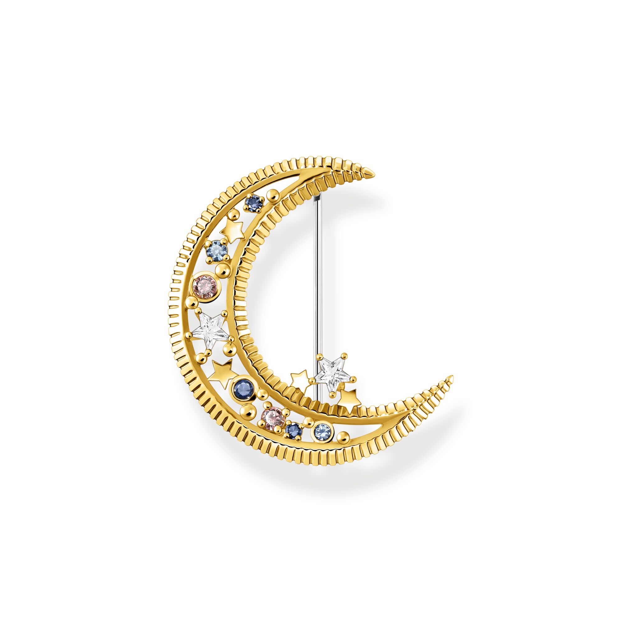 Thomas Sabo Gold Plated Sterling Silver Crescent Moon Colourful Stone Brooch