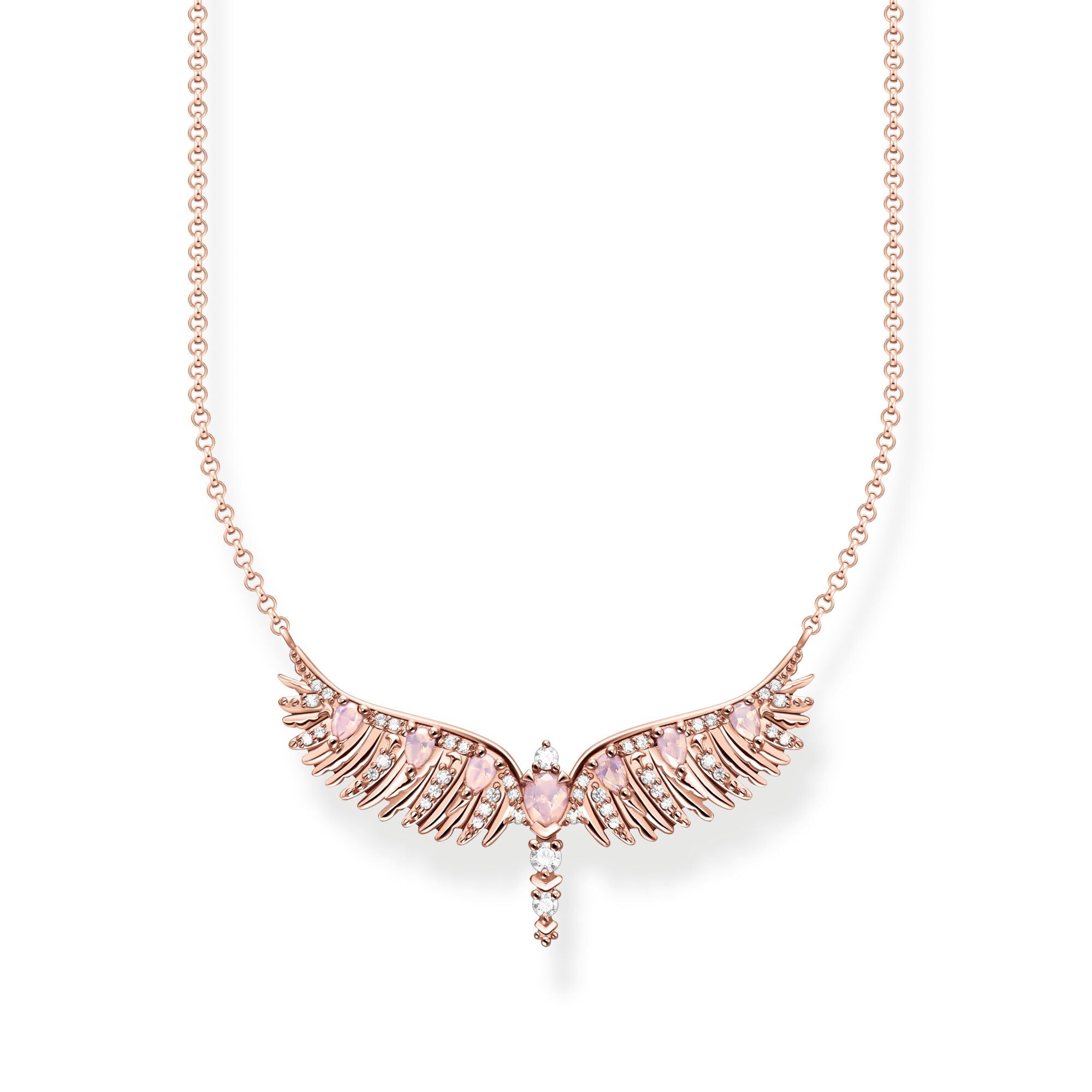 Thomas Sabo Rose Gold Plated Small Sterling Silver Phoenix Wing Pink Stones Necklace
