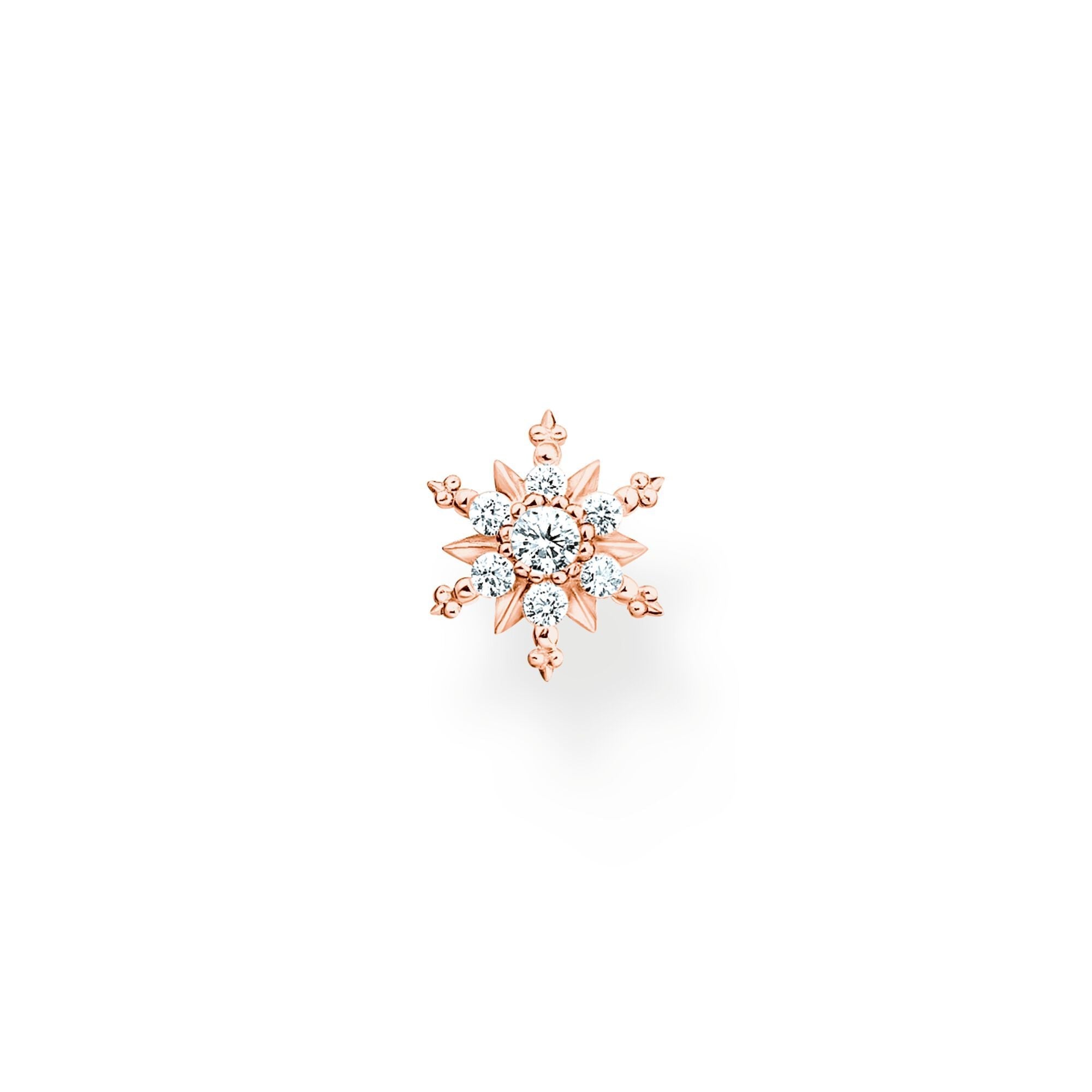 Thomas Sabo Rose Gold Plated Sterling Silver Snowflake White Stones Single Stud Earring