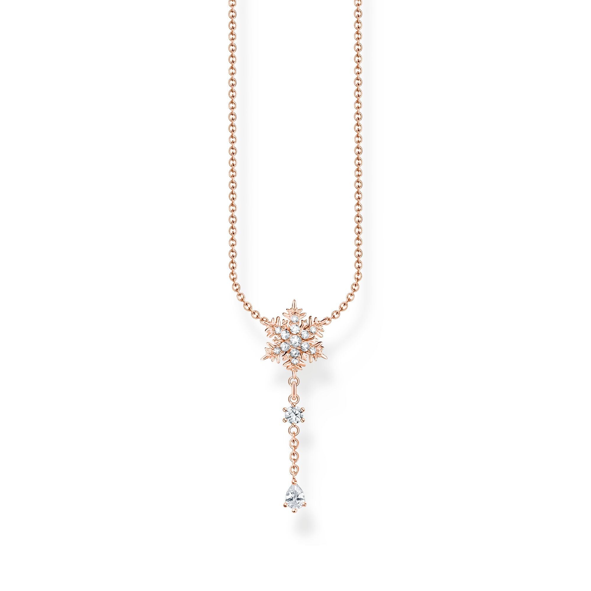 Thomas Sabo Rose Gold Plated Sterling Silver Snowflake White Stones Necklace