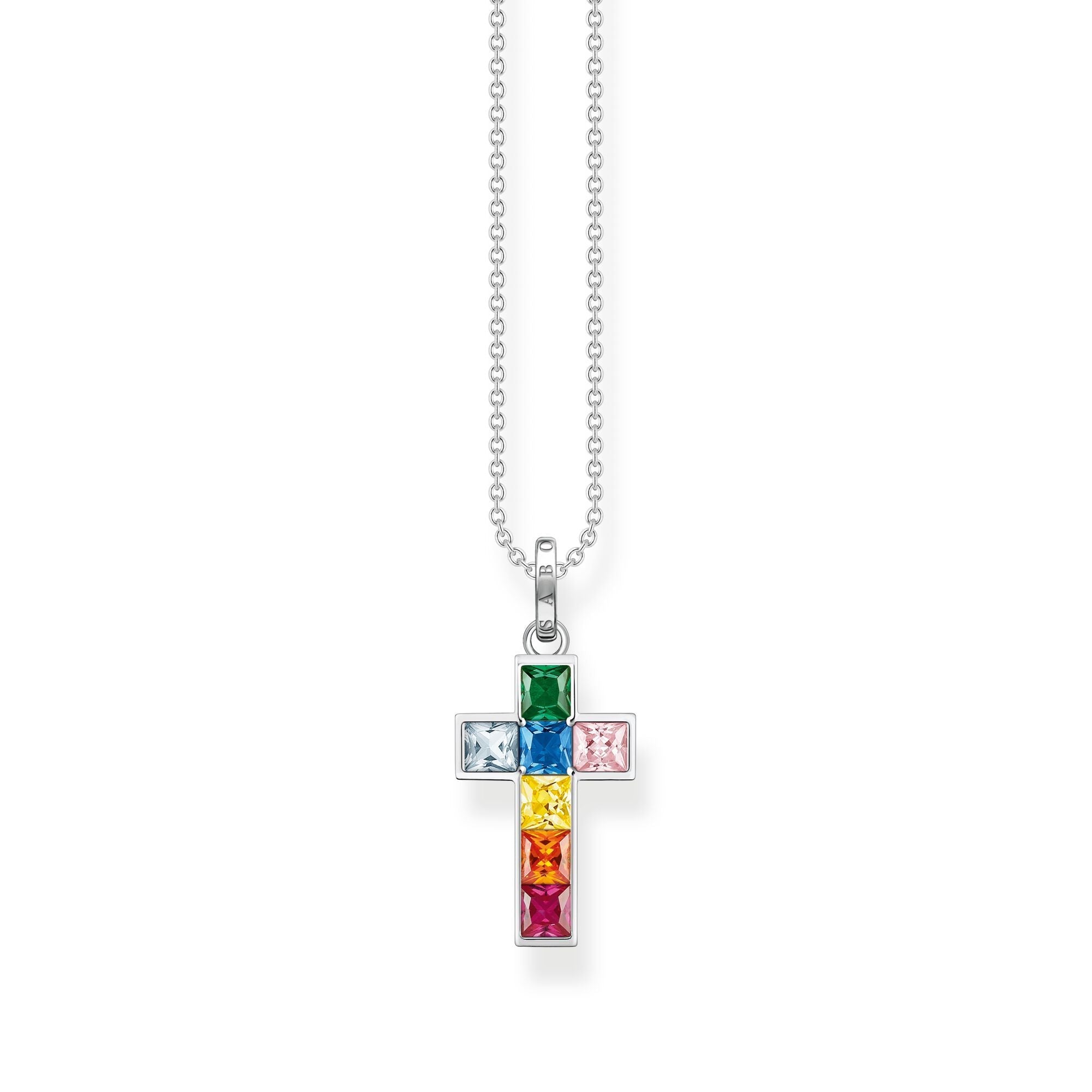 Thomas Sabo Sterling Silver Colourful Stone Cross Necklace